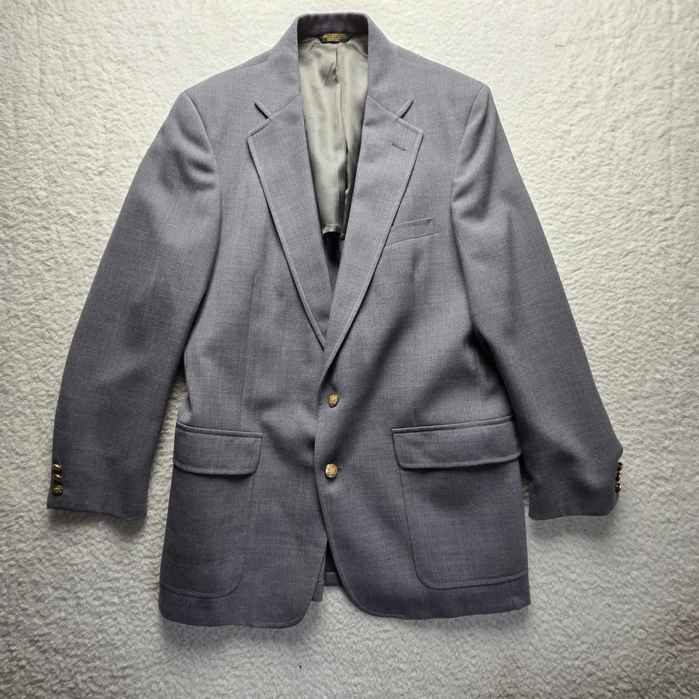 Vintage John Weitz By Palm Beach Blazer Mens 48 Gray Gold Buttons Made USA 90s